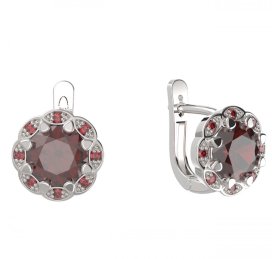 BG náušnice kulaté - 993-07 Stříbro 925 - rhodium Granát