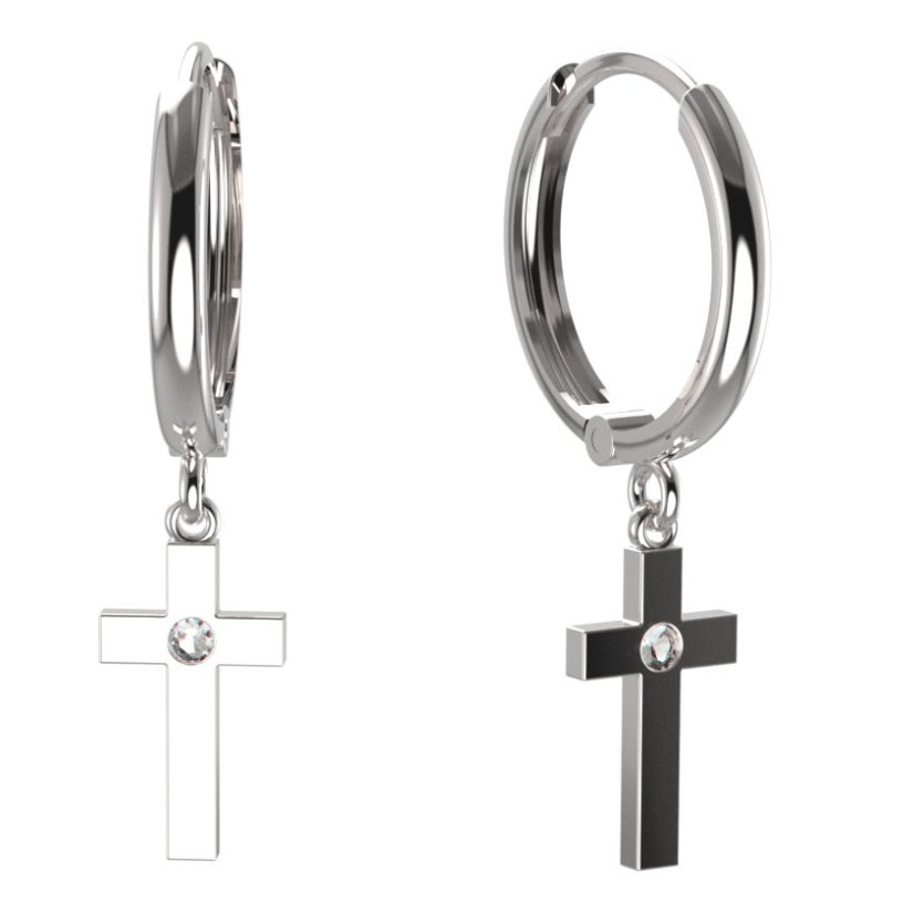 BG zlaté náušnice křížek 1104 Bílé zlato - 585 Diamant