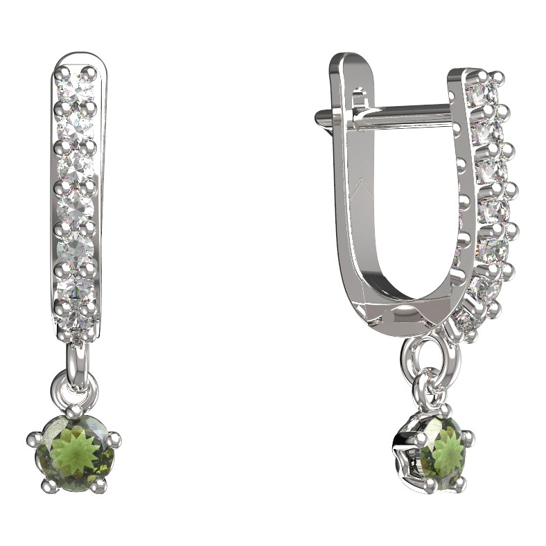 BG vltavínové náušnice 873 Bílé zlato - 585 Vltavín a diamant