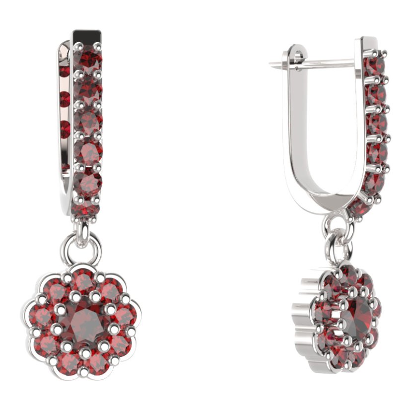 BG kulaté náušnice 453-94 Stříbro 925 - rhodium Granát