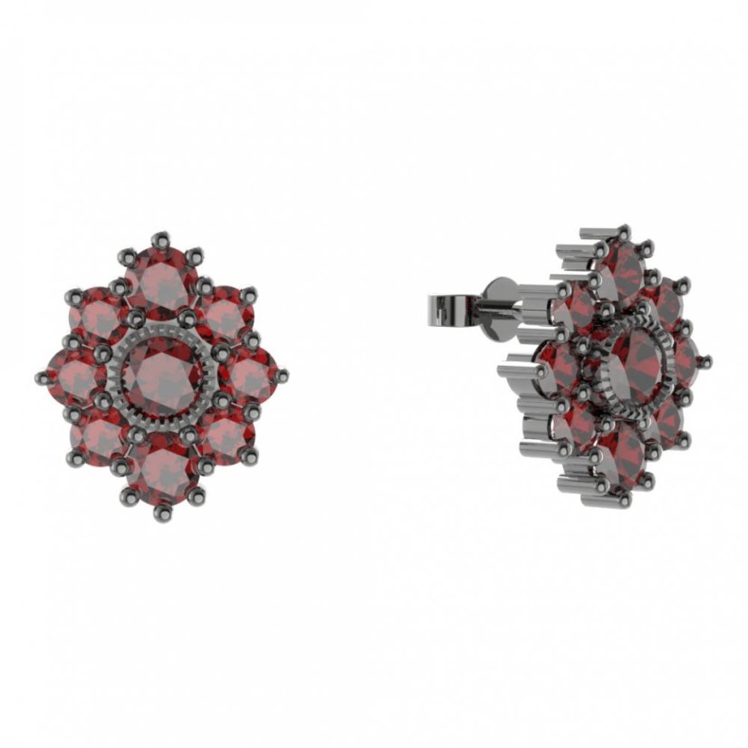 Stříbrné náušnice s českým granátem, ruthenium, puzety – 017
