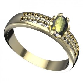 BG vltavínový prsten 560F Žluté zlato - 585 Vltavín a diamant