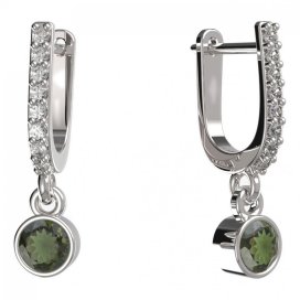 BG zlaté vltavínové náušnice 722 Bílé zlato - 585 Vltavín a diamant