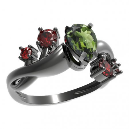 BG prsten s kapkovitým kamenem 495-P - Kov: Stříbro 925 - rhodium, Kámen: Granát