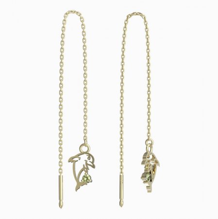 BeKid, Gold kids earrings -1183 - Switching on: Chain 9 cm, Metal: Yellow gold 585, Stone: Green cubic zircon