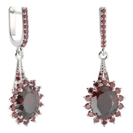 BG náušnice s centrálním oválným kamenem 516-G91 Stříbro 925 - rhodium Granát