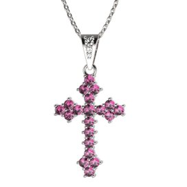 Zlatý přívěsek křížek s růžovým zirkonem, bílé zlato 585 – 263 (ZN442632)
