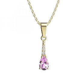 Zlatý přívěsek kapka s růžovým zirkonem, žluté zlato 585 – 626 (ZN346260)