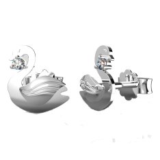 BeKid dětské zlaté náušnice 1278 - Labuť Bílé zlato - 585 Zelený kubický zirkon