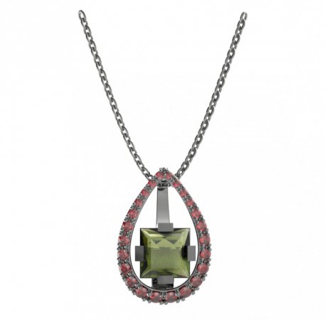 BG pendant square stone496-90 - Metal: Silver 925 - rhodium, Stone: Garnet