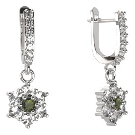 BG  náušnice 002 Stříbro 925 - rhodium Vltavín a  kubický zirkon