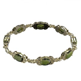 BG náramek vsazený český granát  961 Žluté zlato - 585 Vltavín a  kubický zirkon
