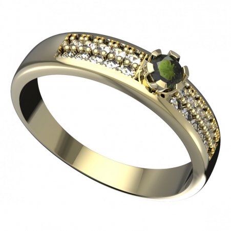 BG vltavínový prsten 869F - Kov: Žluté zlato 585, Kámen: Vltavín a  kubický zirkon