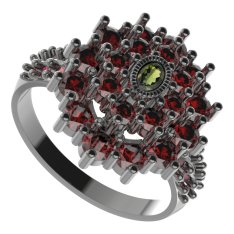 BG prsten 009-X oválného tvaru Stříbro 925 - ruthenium (30-90dní) Vltavín a granát