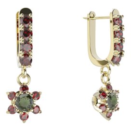 BG  náušnice 978 Žluté zlato - 585 Vltavín a granát