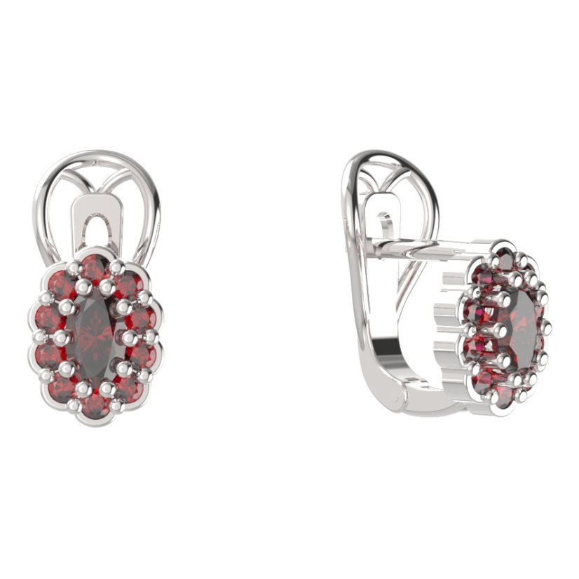 BG  náušnice 455-R7 oválné Stříbro 925 - rhodium Granát