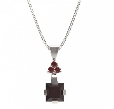 BG pendant square stone496-87 - Metal: Silver 925 - rhodium, Stone: Garnet