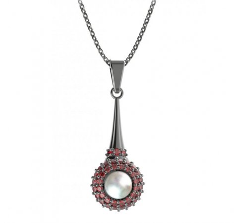 BG pendant pearl 540-C - Metal: Silver 925 - rhodium, Stone: Garnet and pearl