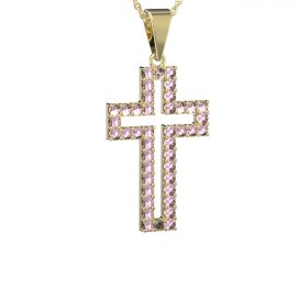 Zlatý přívěsek křížek s růžovým zirkonem, žluté zlato 585 – 238