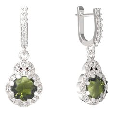 BG náušnice kulaté  991-94 Stříbro 925 - rhodium Vltavín a  kubický zirkon