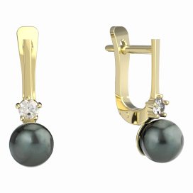 BG zlaté náušnice 881 s perlou Žluté zlato - 585 Bílý kubický zirkon