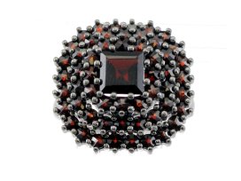 Stříbrný prsten s přírodním granátem, ruthenium – 111