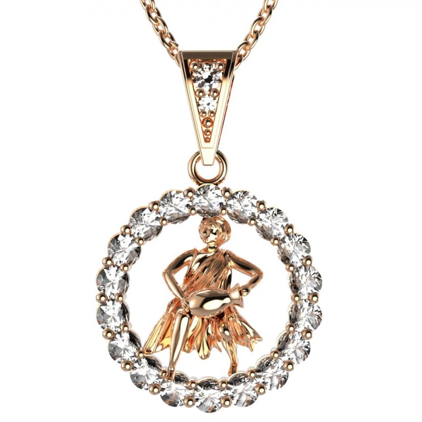 Zlatý přívěsek znamení Vodnář s lab-grown diamantem, růžové zlato 585 – 044 (Zd14044B1)