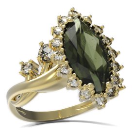 BG prsten s oválným kamenem 513-P Stříbro 925 - pozlacené Vltavín a  kubický zirkon