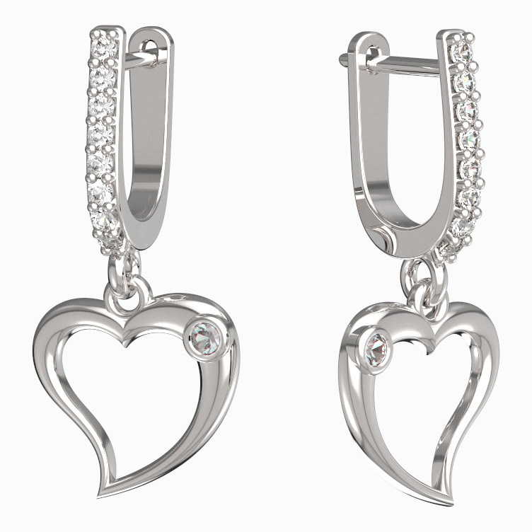 Bg náušnice srdíčko 1268 Bílé zlato - 585 Diamant