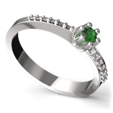 BG zlatý prstýnek 766 Bílé zlato - 585 Zelený kubický zirkon