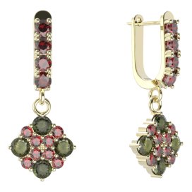 BG  náušnice 317 Žluté zlato - 585 Vltavín a granát