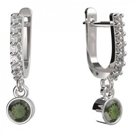 BG zlaté vltavínové náušnice 722 Bílé zlato - 585 Vltavín a diamant