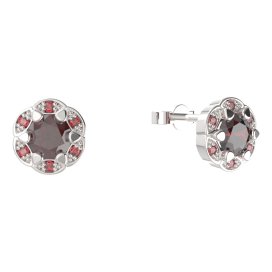 BG náušnice kulaté -  994-03 Stříbro 925 - rhodium Granát