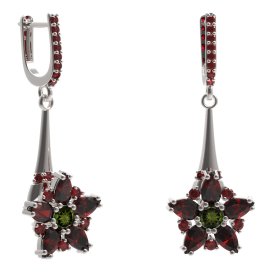 BG náušnice ve tvaru hvězdy 521-C91 Stříbro 925 - rhodium Vltavín a granát