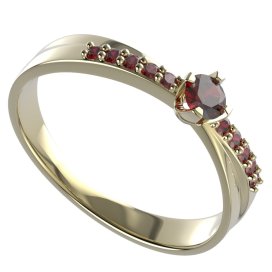 BG granátový, vltavínový  prstýnek 1450 Žluté zlato - 585 Granát