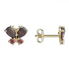 BG zlaté náušnice motýlek s granátem 124 Stříbro 925 - pozlacené Granát