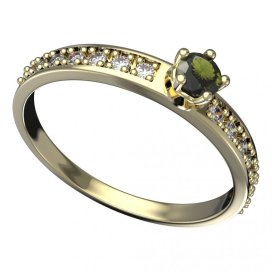 BG vltavínový prsten 873E Žluté zlato - 585 Vltavín a diamant