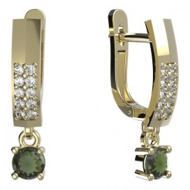 BG zlaté vltavínové náušnice 725 Žluté zlato - 585 Vltavín a diamant