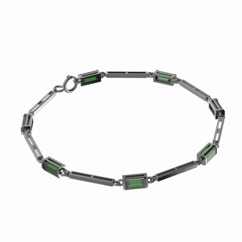 Stříbrný náramek s vltavínem, ruthenium – 648