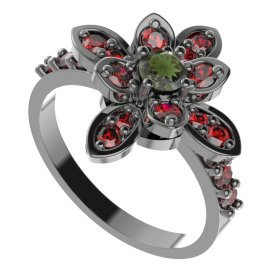BG prsten 404-Z květ Stříbro 925 - ruthenium (30-90dní) Vltavín a granát