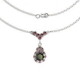 BG náhrdelník 992 Stříbro 925 - rhodium Vltavín a granát