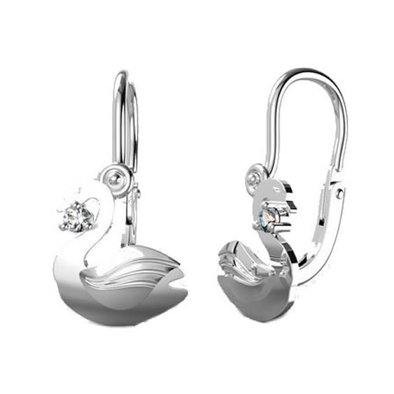 BeKid dětské zlaté náušnice 1278 - Labuť Bílé zlato - 585 Diamant