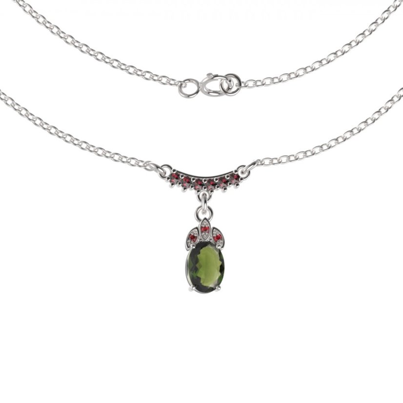 BG náhrdelník 961 Stříbro 925 - rhodium Vltavín a granát