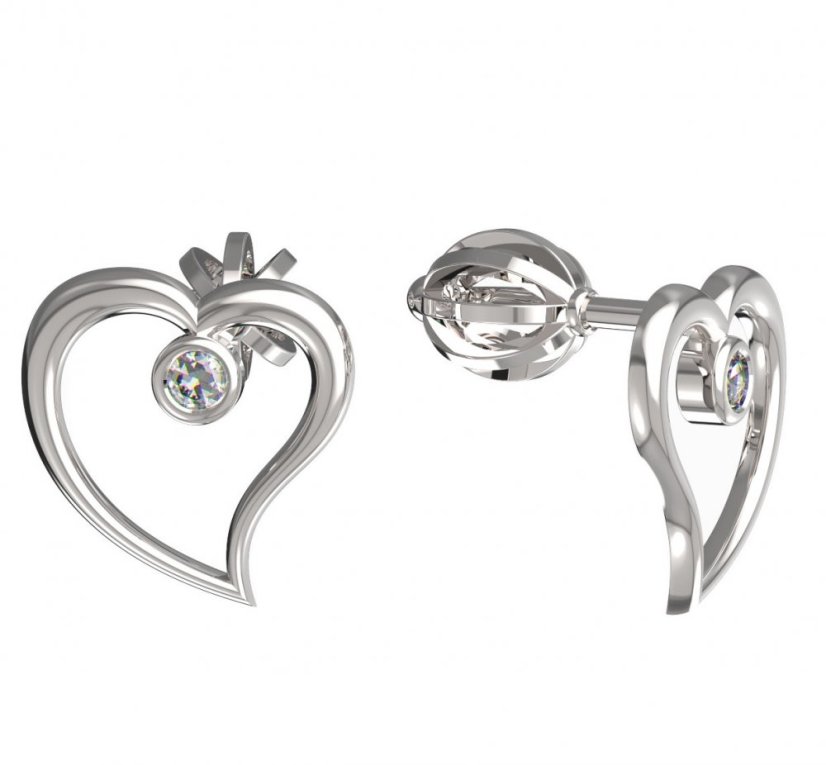 Bg náušnice srdíčko 1267 Bílé zlato - 585 Diamant