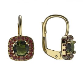 BG náušnice s přírodním granátem nebo vltavínem 1481 Žluté zlato - 585 Vltavín a granát