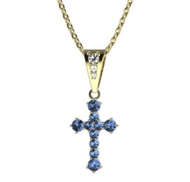 Zlatý přívěsek křížek se světle modrým zirkonem, žluté zlato 585 – 256 (ZM342562)