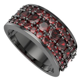 Stříbrný prsten s přírodním granátem, ruthenium – 268