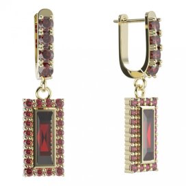 BG čtvercové náušnice 837-96 Stříbro 925 - pozlacené Granát