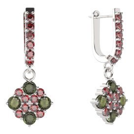 BG náušnice 317 Stříbro 925 - rhodium Vltavín a granát