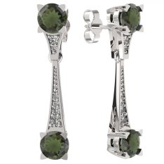 BG náušnice s vltavínem 985 Bílé zlato - 585 Vltavín a diamant
